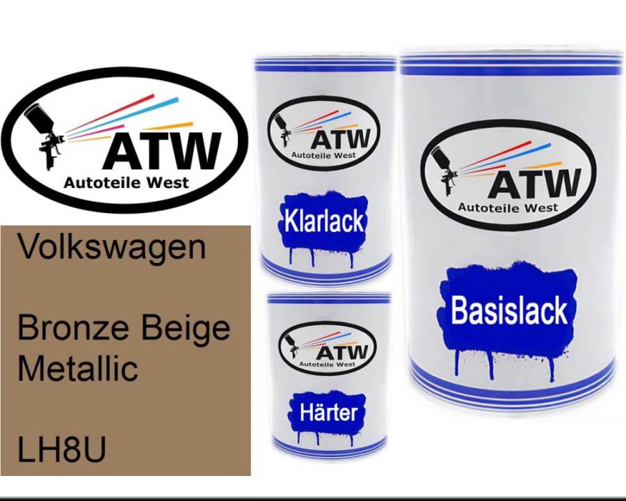 Volkswagen, Bronze Beige Metallic, LH8U: 500ml Lackdose + 500ml Klarlack + 250ml Härter - Set, von ATW Autoteile West.